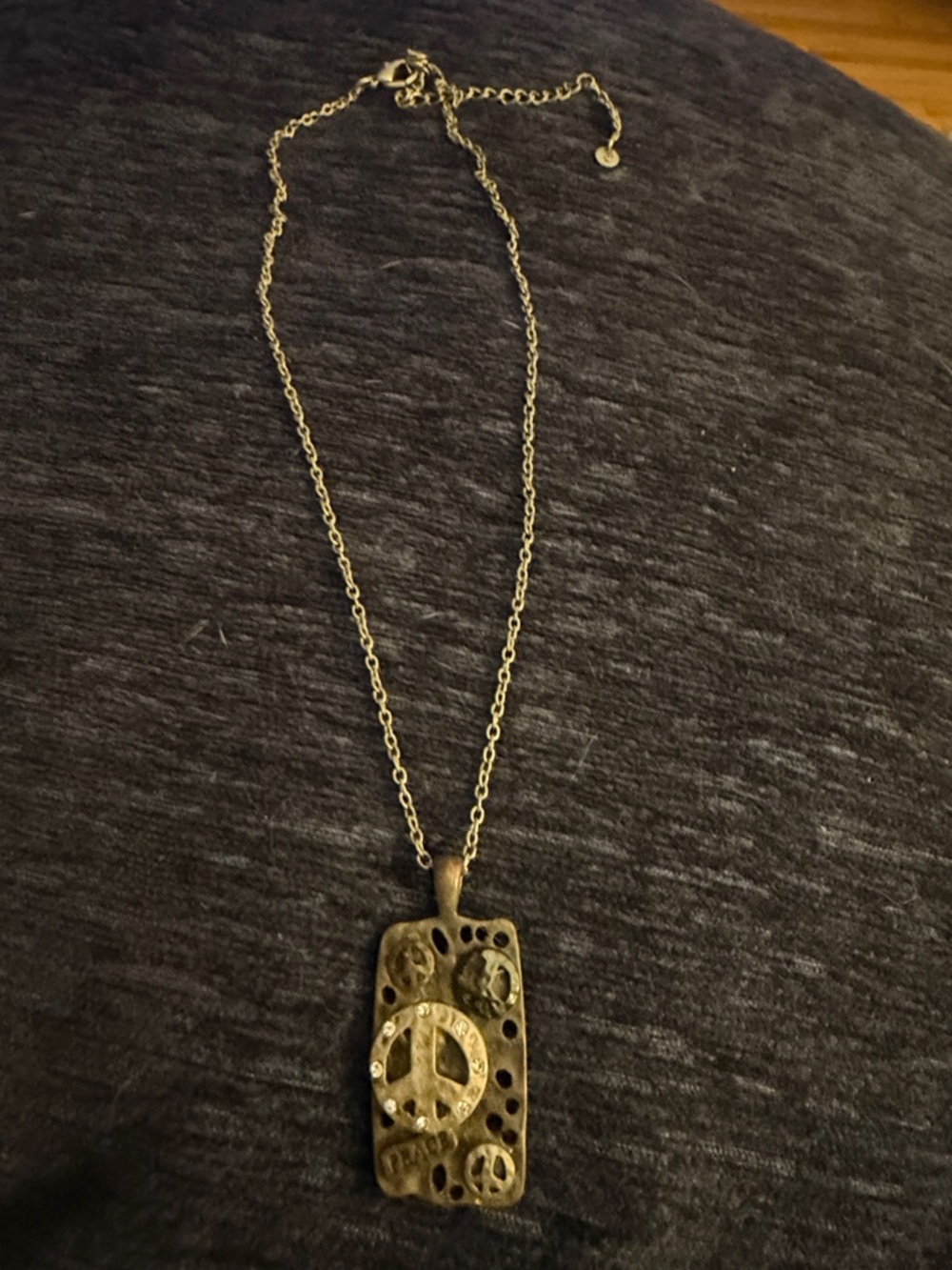 Gold-Tone Peace Sign Pendant Necklace -